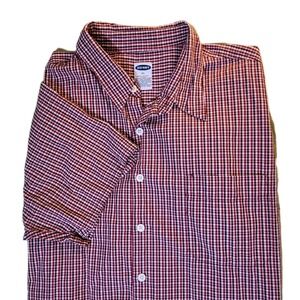 Men's Short Sleeve Button up Shirt XL Old Navy Red Checked Casual Classic Dressy